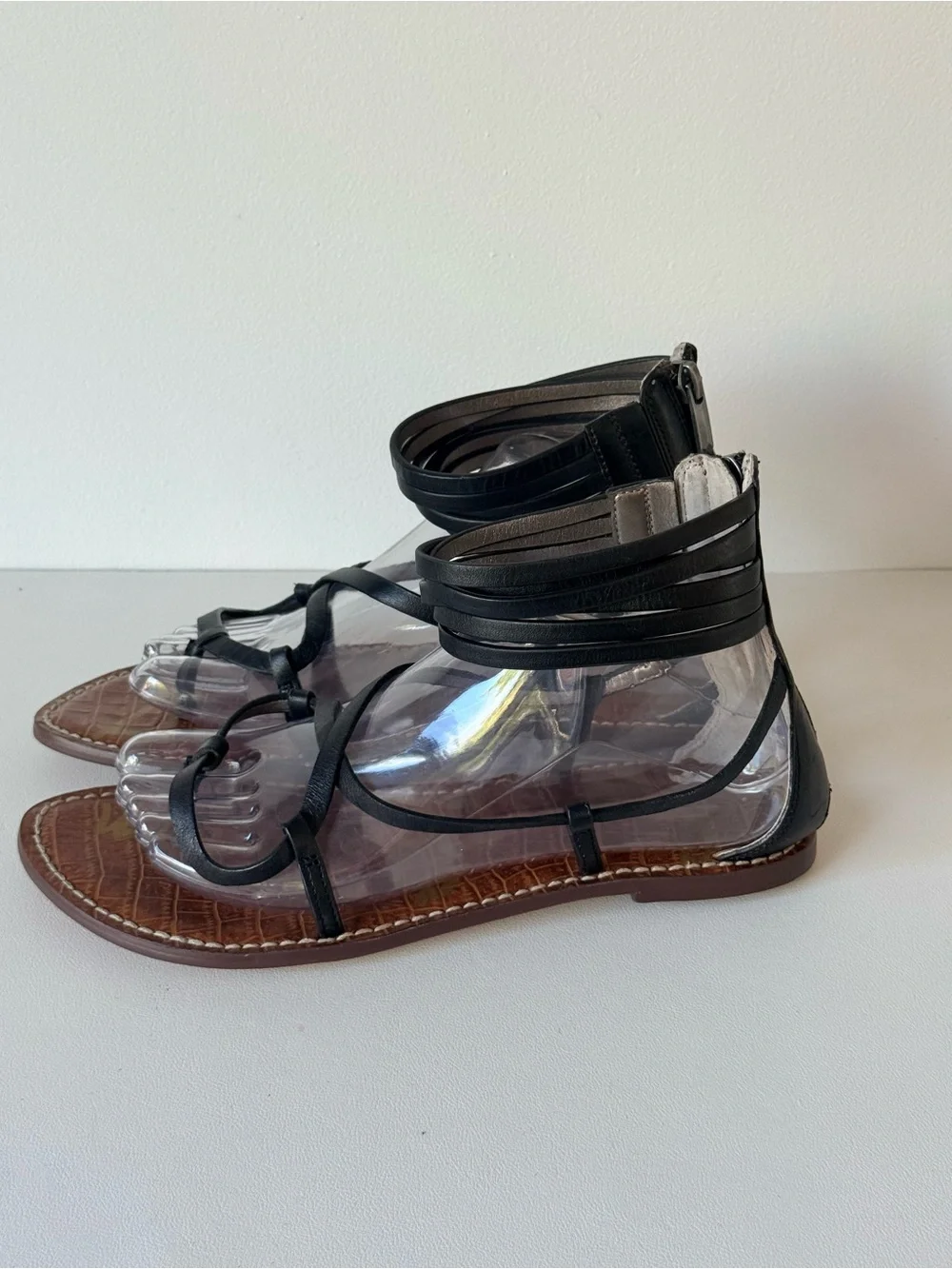 Sam Edelman Black Leather Ginette Gladiator Sandals Ankle Wrap Boho Festival - Picture 7 of 12
